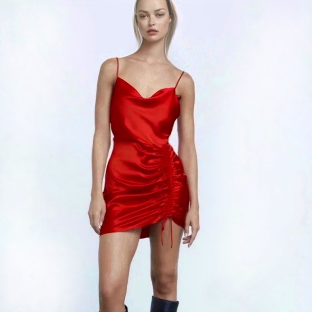 Sexy Mini Red Satin Dress Zara